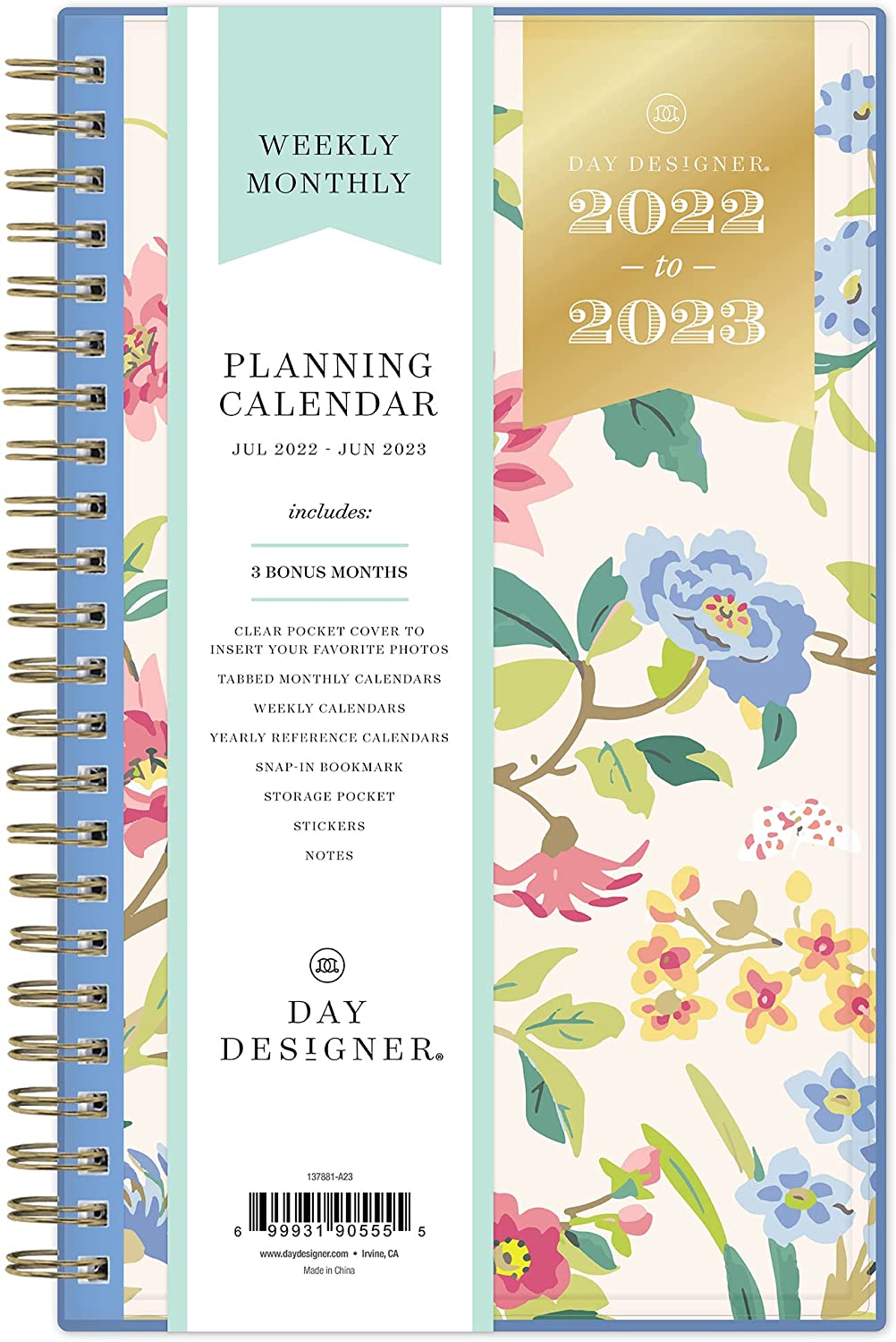 230816082826904_1 Day Designer for Blue Sky 2022-2023 Academic Year Weekly & Monthly Planner, 5" x 8", Flexible Cover, Wirebound, Climbing Floral Blush (137881-A23) - Image 1